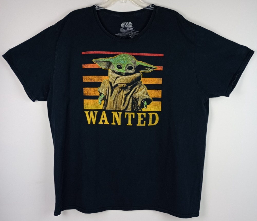 Star Wars Mad Engine Mens 3X Baby Yoda Grogu Wanted Black Graphic Tshirt